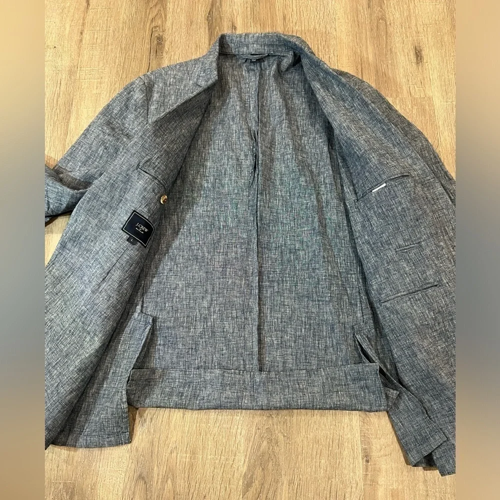 J. Crew Size L Linen Cotton Blend Blue Crosshatch Mainline 2 Button Sport Coat